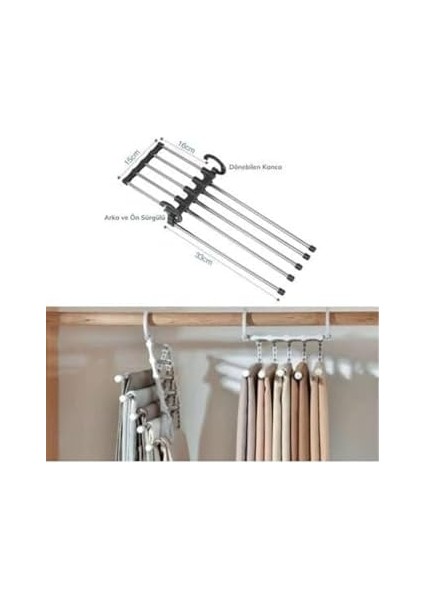 Hareketli Dolap Içi Pantolon Kravat Şal Askı Sistemi Düzenleyici Katmanlı Askılık Organizer Gri fiyatları