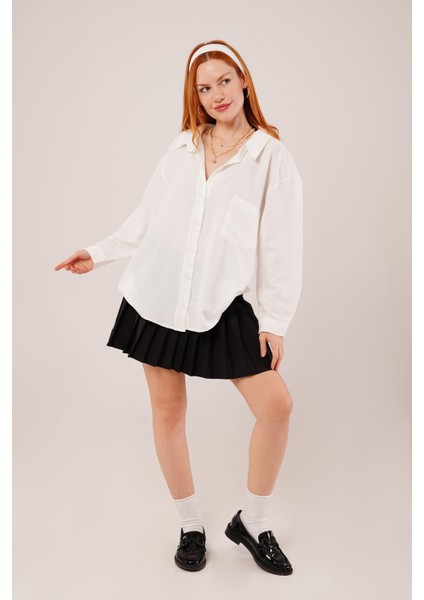 AYDOGANTICARET44 Basic Oversize Beyaz Gömlek