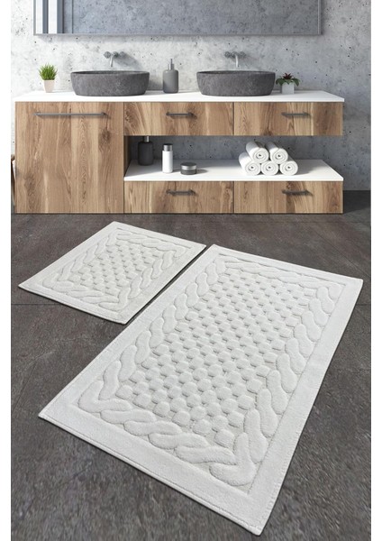Home Bambi Cotton Ekru 2li Set Banyo Halısı Yıkanabilir, Kaymaz Taban