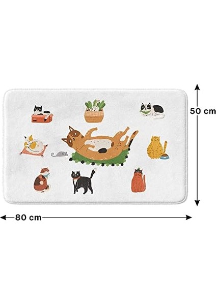 Sevimli Tasarımlı Mikrofiber Banyo Paspası, Kaymaz Taban, Makinede Yıkanabilir (67_BPSM, 2'li Takım 40 x 60_50 x 80)