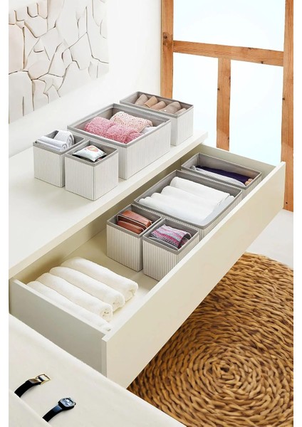 4'lü Çekmece Düzenleyici Kutu Seti - Çizgili