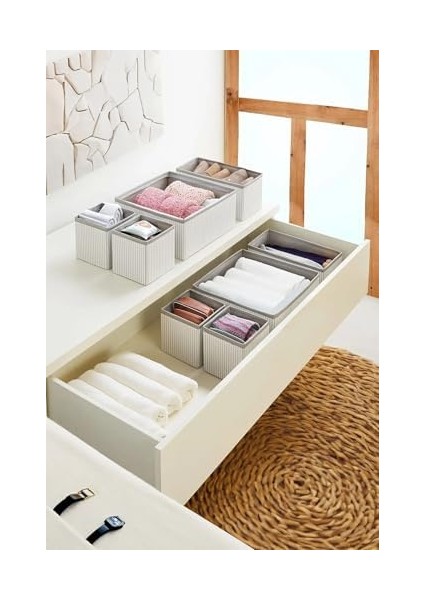 4'lü Çekmece Düzenleyici Kutu Seti - Çizgili modelleri