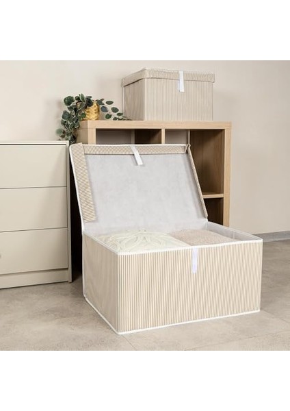 Home Çok Amaçlı Kapaklı Sandık Tipi Hurç Organizer - Büyük Boy Saklama Kutusu - Dolap Içi, Yatak Altı ve Baza Altı Için Sert ve Dayanıklı Depolama Çözümü - Katlanabilir (Krem, 60X40X30 Cm) modelleri