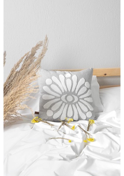 Jakarlı Kırlent 43 x 43 cm Boho Gri