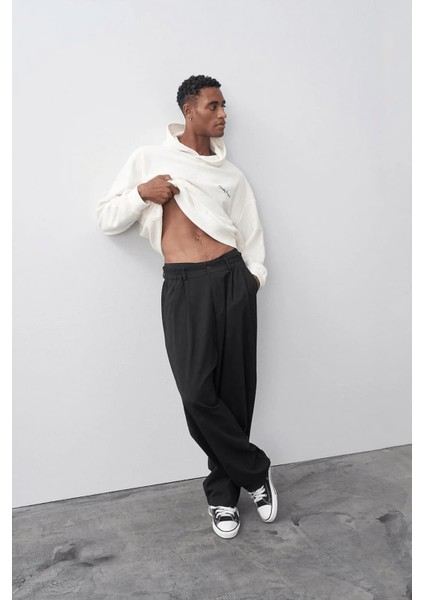 Baggy Fit Kumaş Pantolon - Siyah
