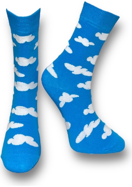 2'Li Bulutlu Mavi Ve Kelebekli Esnek Nem Alabilen Pamuklu Spor Soket Çoraplar fiyatları