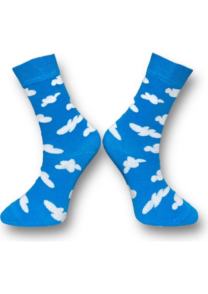 2'Li Bulutlu Mavi Ve Kelebekli Esnek Nem Alabilen Pamuklu Spor Soket Çoraplar modelleri