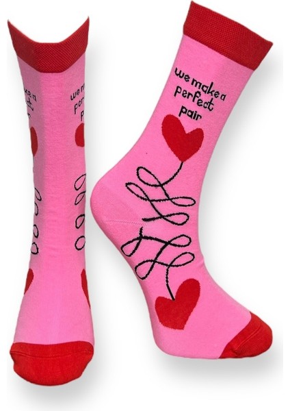 2'Li Sevgililer Günü Özel Tasarım Pembe Ve Kırmızı Kalp Tasarımlı Esnek Nem Alabilen Pamuklu Spor Soket Çoraplar fırsatları