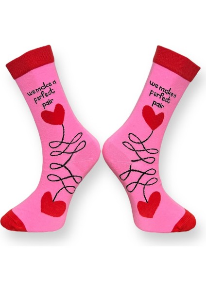 2'Li Sevgililer Günü Özel Tasarım Pembe Ve Kırmızı Kalp Tasarımlı Esnek Nem Alabilen Pamuklu Spor Soket Çoraplar indirimleri