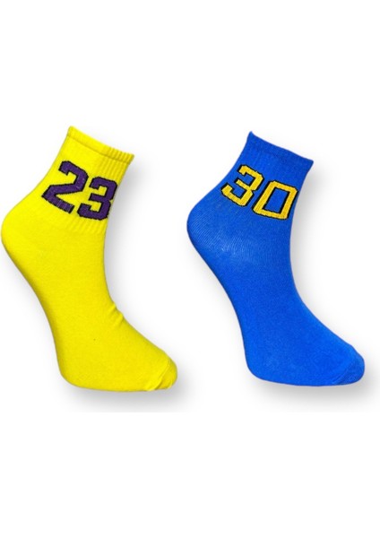 2'Li Basketbol Temalı Esnek Nem Alabilen Pamuklu Spor Soket Çoraplar