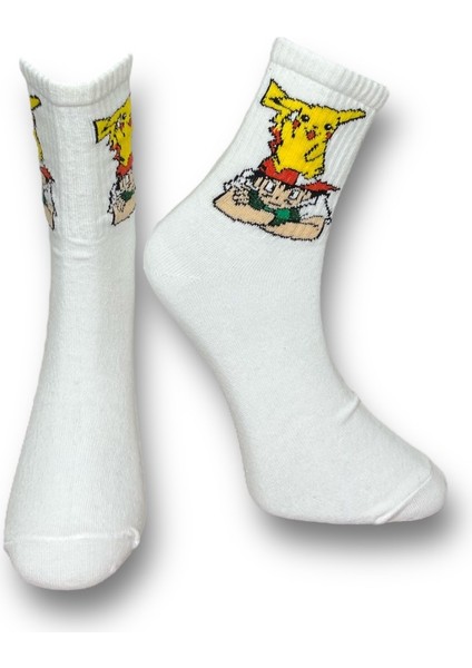 2'Li Pokemon Ve Simpsons Tasarımlı Esnek Nem Alabilen Pamuklu Spor Soket Çoraplar