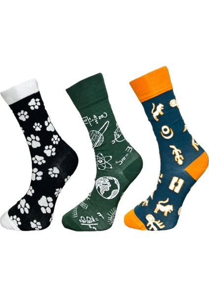 3'Lü Pati, Bilim Ve Oyun Tasarımlı Esnek Nem Alabilen Pamuklu Spor Soket Çoraplar