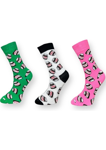 3'Lü Çikolata Motifli Esnek Nem Alabilen Pamuklu Spor Soket Çoraplar