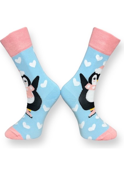 3'Lü Kış Temalı Penguen Tasarımlı Esnek Nem Alabilen Pamuklu Spor Soket Çoraplar fırsatları