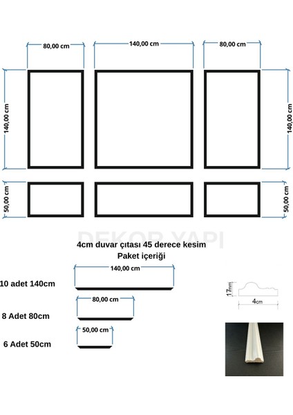 Ofis Için Dekoratif 4 cm Boyanabilir Duvar Çıtası Kesimli Hazır Paket