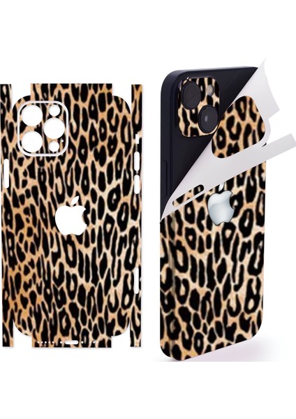 Apple iPhone 15 Pro Max Için 360 Full Arka Kaplama Koruma Sticker Kılıfsız Kullanım Için Kadife Leopar