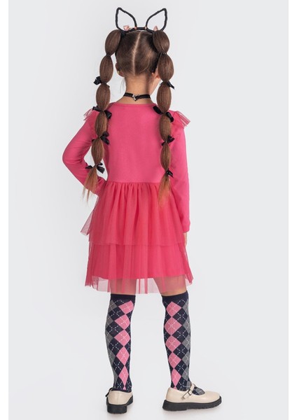 Kuromi Tül Etekli Uzun Kollu Kız Çocuk Elbisesi - Pembe fırsatları