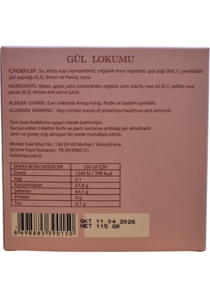 Şekersiz Vegan Gül Lokumu 115 gr