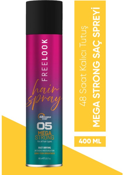 Mega Strong Saç Spreyi - 48 Saat Tutuş, Hızlı Kuruyan, Frizz Karşıtı, Provitamin B5, B3 Vitamini & Hyaluronik Asit Içerikli