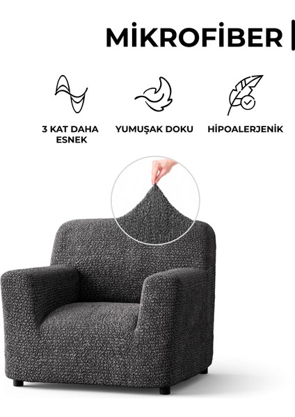 Lastikli Esnek ve Yıkanabilir Tek Kişilik Koltuk Örtüsü Koltuk Kılıfı - Antrasit