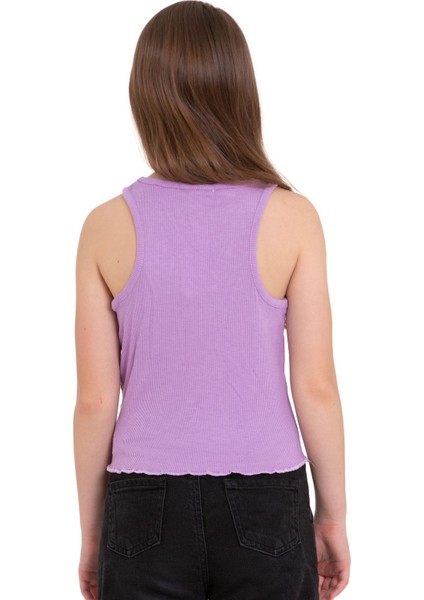 Sıfır Kol V Yaka Büzgülü Lila Renk Kız Çocuk Tshirt modelleri