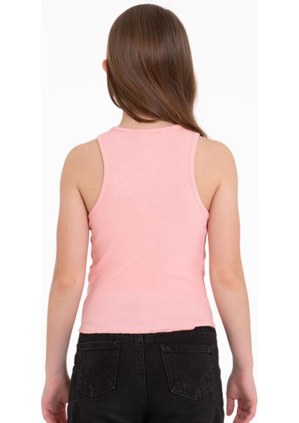 Sıfır Kol V Yaka Büzgülü Somon Renk Kız Çocuk Tshirt modelleri