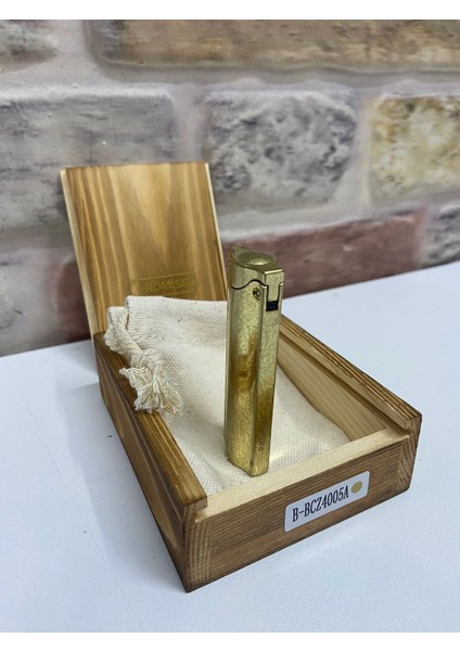 Promise Marka Benzinli Ince Model Eskitme Sarı Gold Renk Kişiye Özel Çakmak