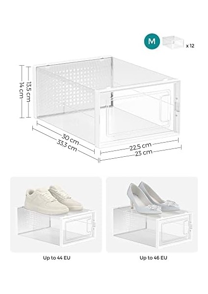 Ayakkabı Kutusu, 12'li Set, Plastik Ayakkabı Düzenleyici, Katlanabilir ve Istiflenebilir, 44 Numaraya Kadar Ayakkabılar Için, Şeffaf Beyaz LSP12SWT fiyatları