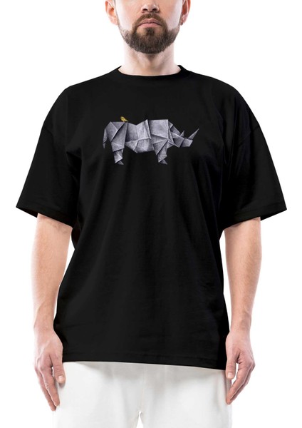 Rhiono And Bird Oversize Siyah Tişört