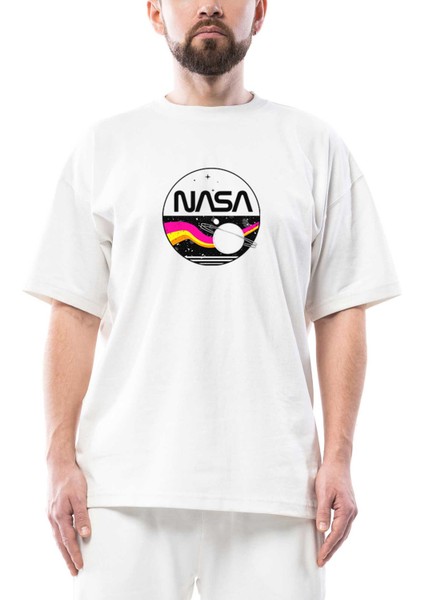Nasa Retro Oversize Beyaz Tişört