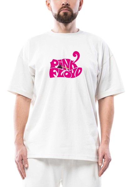Pink Floyd Black Text Oversize Beyaz Tişört
