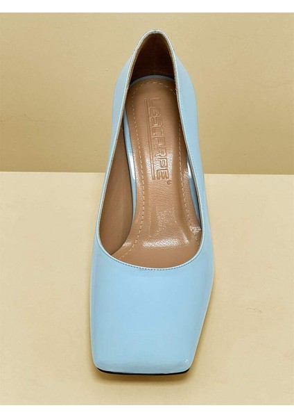 401 Bebe Mavi Rugan Arka Aynalı Gold Detaylı Klasik Kalın Topuklu Kadın Ayakkabı fiyatları