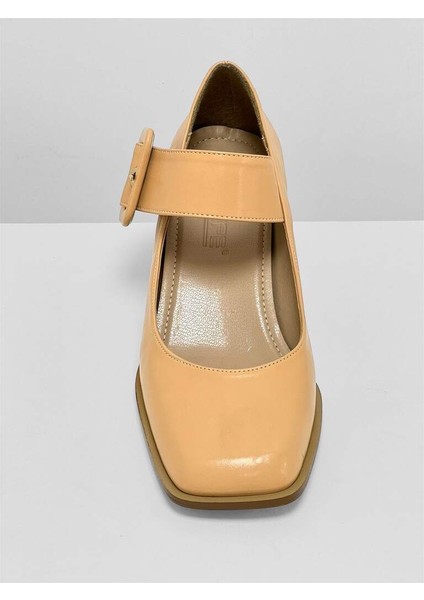 343 Nude Kırışık Cilt Küt Burunlu Mary Jane Orta Topuklu Kadın Ayakkabı fiyatları