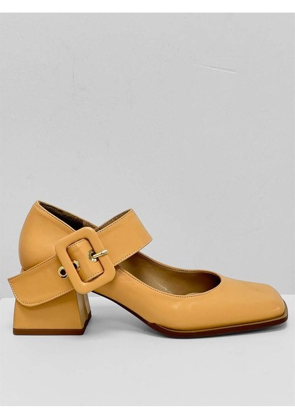 343 Nude Kırışık Cilt Küt Burunlu Mary Jane Orta Topuklu Kadın Ayakkabı fırsatları