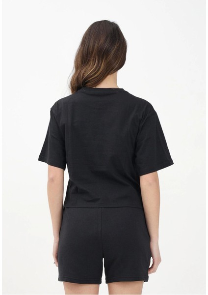 Kadın Ess No.1 Logo Cropped Kısa Kollu Siyah T-Shirt - 68497201