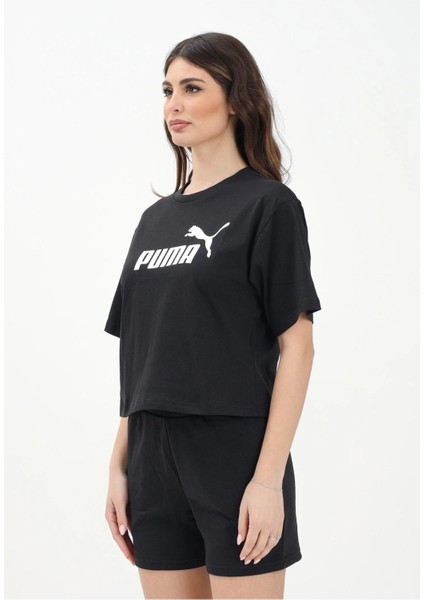 Kadın Ess No.1 Logo Cropped Kısa Kollu Siyah T-Shirt - 68497201 fiyatları