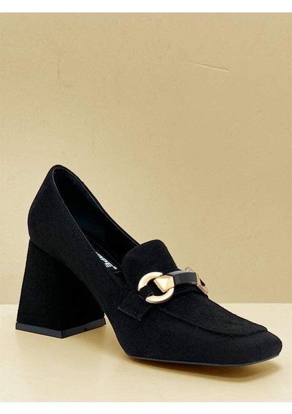 0401 Siyah Gold Önü Tokalı Topuklu Kadın Ayakkabı modelleri