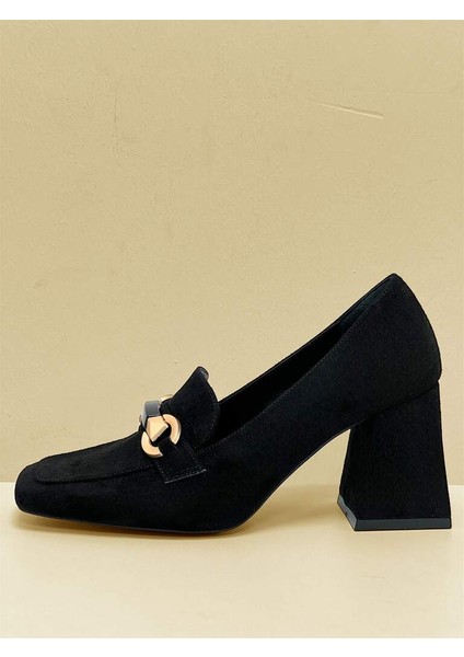 0401 Siyah Gold Önü Tokalı Topuklu Kadın Ayakkabı fırsatları