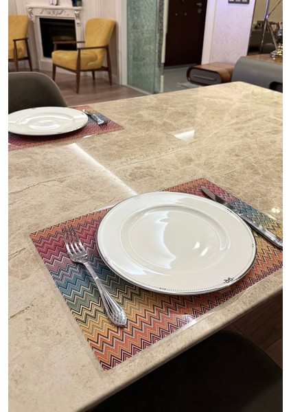 Amerikan Servisi 2'li Zikzak Desenli Renkli Amerikan Servis 2'li Yemek Altlığı Zikzak Desen 42 x 28 cm fırsatları