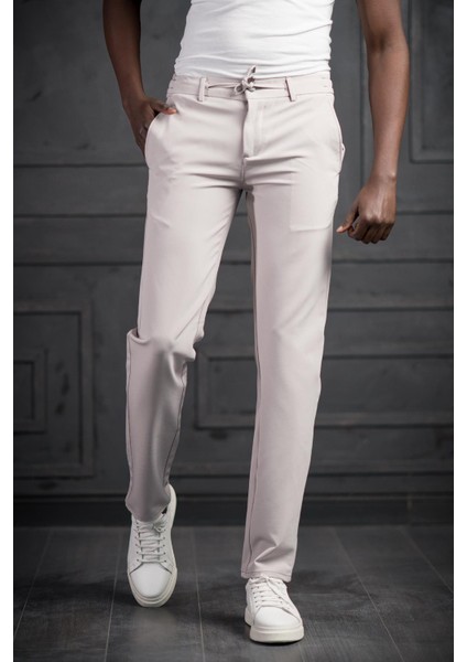 Beli Lastikli ve Iplikli Likralı Slimfit Yazlık Kumaş Jogger Pantolon