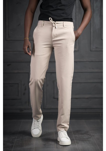 Beli Lastikli ve Iplikli Likralı Slimfit Yazlık Kumaş Jogger Pantolon