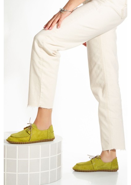 Kadın Hakiki Deri Comfort Ayakkabı 4055 Fıstık Yeşili modelleri