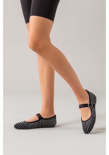 Kadın Hakiki Süet Deri Taşlı Babet 1026