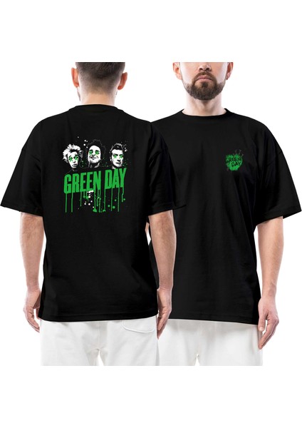 Green Day Green Hearth Ön Arka Baskılı Siyah Oversize Tişört