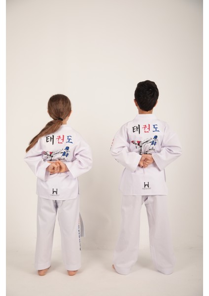 Tekvando Acemi Elbisesi Fitilli Dobok Beyaz Yaka