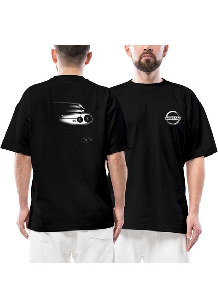 Nissan Ön Arka Baskılı Siyah Oversize Tişört