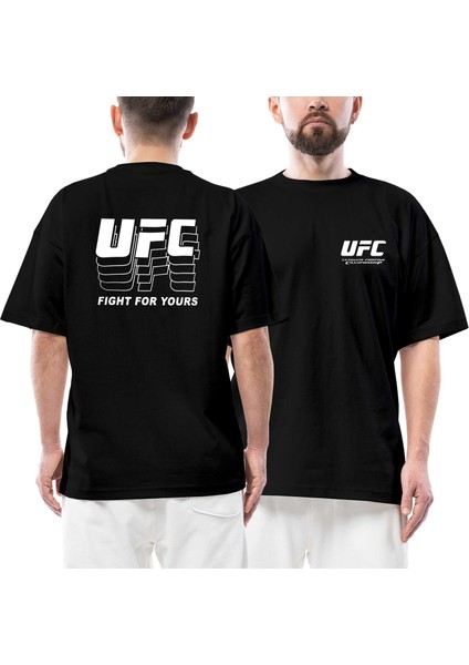 Ufc Fight For Yours Limited Edition Kapşonlu Sweathsirt Ön Arka Baskılı Siyah Oversize Tişört