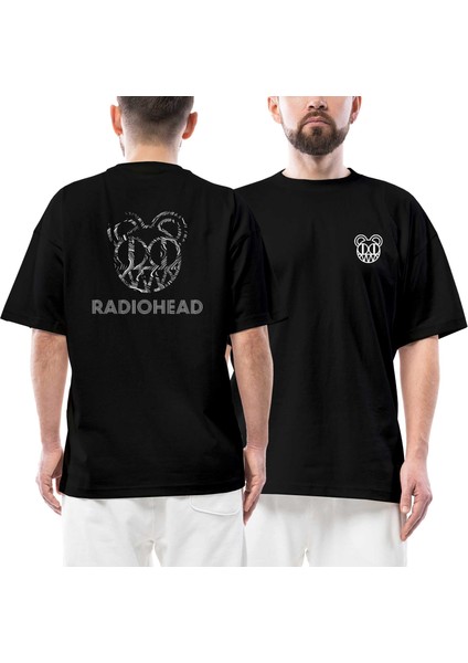 Radiohead Wave Ön Arka Baskılı Siyah Oversize Tişört