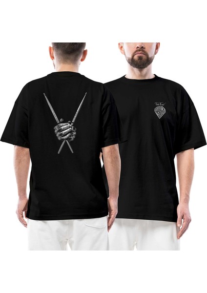 Pink Floyd Nick Mason Ön Arka Baskılı Siyah Oversize Tişört