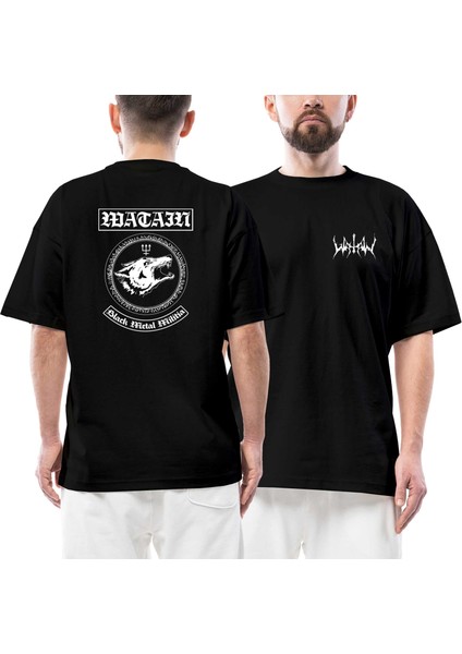 Watain Black Metal Militia Ön Arka Baskılı Siyah Oversize Tişört